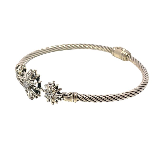 Modern David Yurman Starburst Sterling Silver Diamond Station Bracelet For Sale - Image 3 of 5
