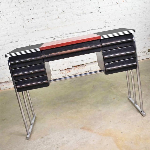 Fabulous Art Deco, Machine Age, Streamline Modern, Art Moderne, International Style, Bauhaus desk or vanity in chrome,...
