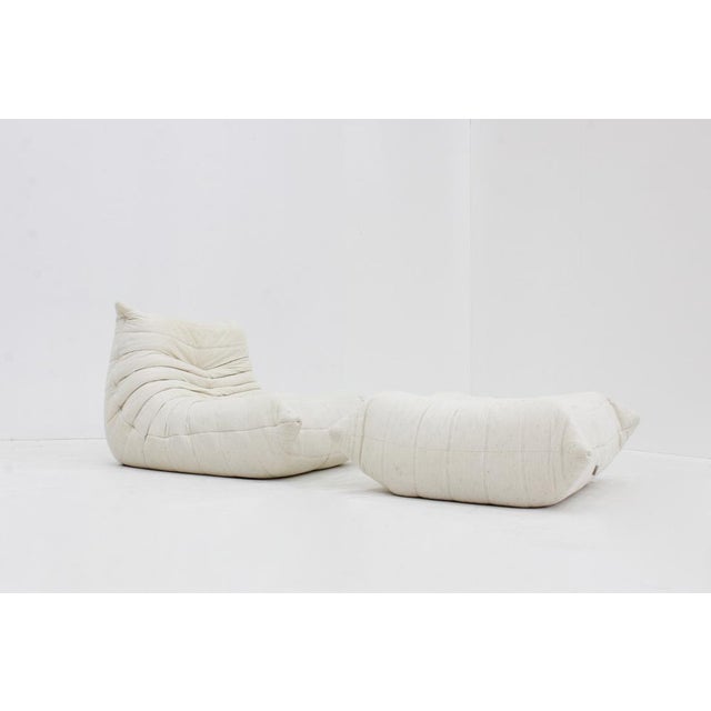Textile Set of Vintage Togo Chair with Ottoman by Michel Ducaroy for Ligne Roset, 1980s For Sale - Image 7 of 14