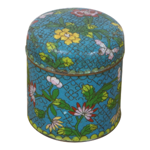 Mid 20th Century Chinese Cloisonne Turquoise Enamel Tea Caddy Trinket Box Jar Canister