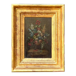 Vintage Original Floral Oil on Canvas For Sale