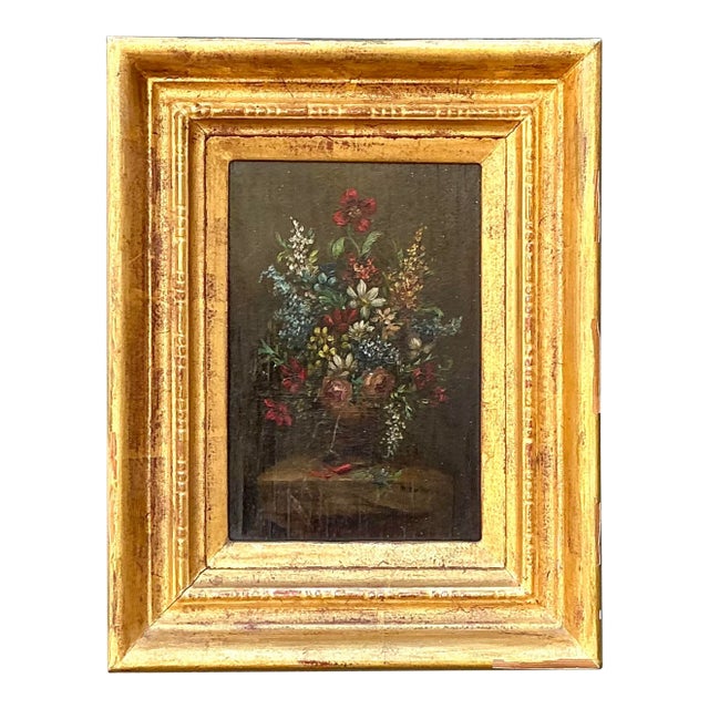Vintage Original Floral Oil on Canvas For Sale