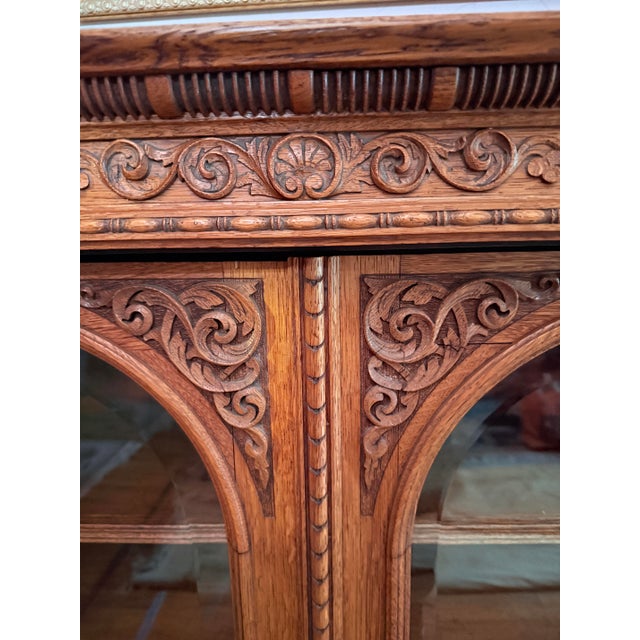 Brown Antique 19th Century Renaissance Revival Oak Bookcase/Cabinet For Sale - Image 8 of 15