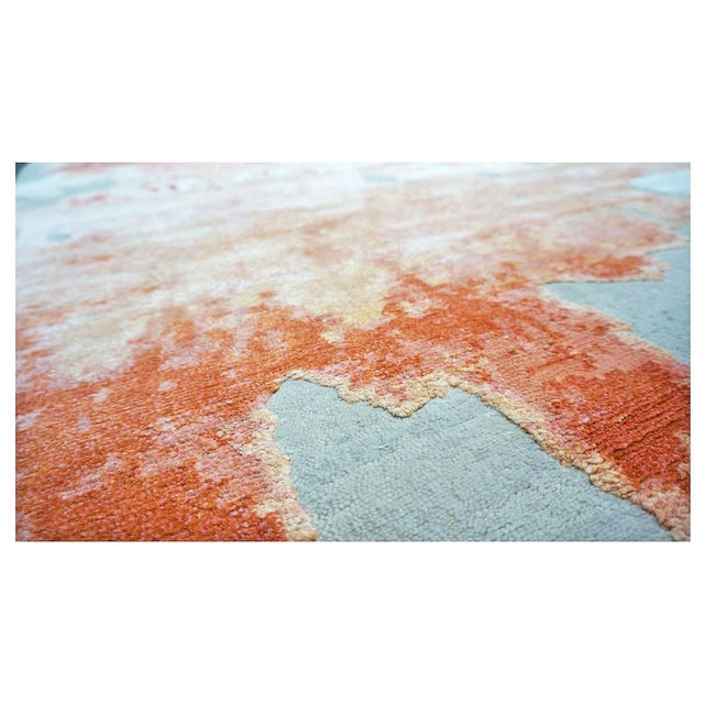 Gray Modern Nepalese Wool & Silk 9x12 Grey, Orange, & Red Handmade Area Rug #1144036 For Sale - Image 8 of 9