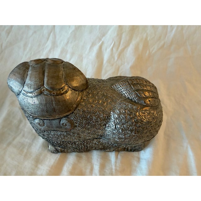 Traditional Large Antique Cambodian Silver-Plated Foo/Fu Dog Box For Sale - Image 3 of 9
