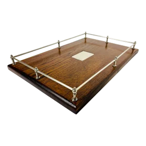 Late 19th Century Wood & Silver Hardware Gallery Tray