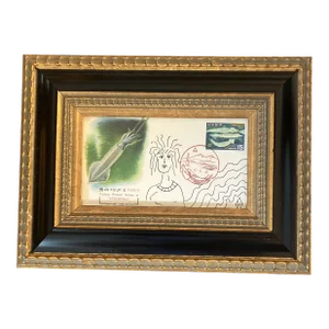 Contemporary Original Judy Henn Abstract Ink Drawing/Collage “First Day Squiding” Framed
