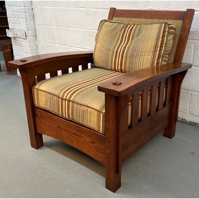 Brown Late 20th Century Handcrafted Slatted Mission Oak Lounge Chairs For Sale - Image 8 of 16