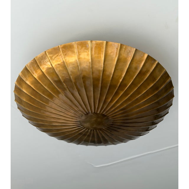 Metal Handmade Brass Flush Mount Ceiling Light, Raw Brass Scalloped Fixture for Bedroom, Hallway & Living Room For Sale - Image 7 of 14