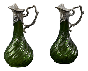 Late 19th Century Victorian Green Glass Claret Jugs, Set of 2