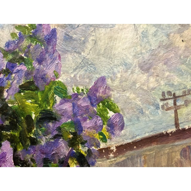 Purple 1970s Oil Painting Lilac Near the House Dziuban Ivan Feodosievich For Sale - Image 8 of 12