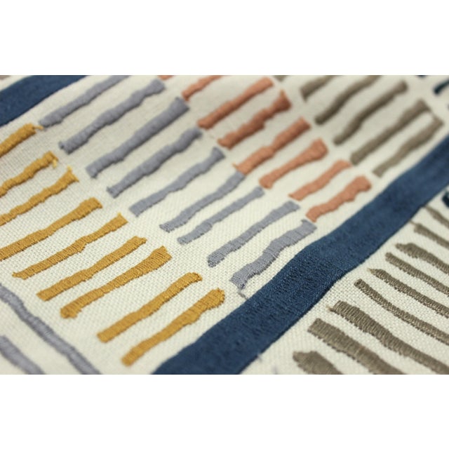 Abstract Expressionism Thread Christiane Lemieux Orion Navy Blue Taupe Mustard Embroidered Drapery Fabric For Sale - Image 3 of 4
