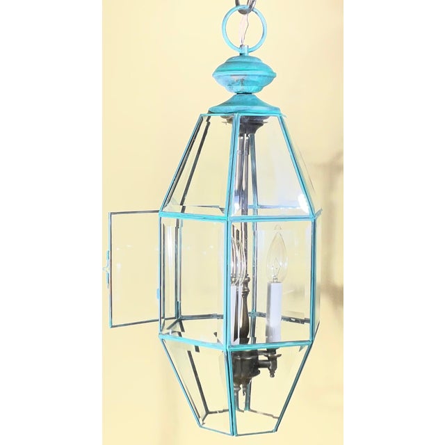 Vintage Hexagonal Solid Brass Hanging Lantern / Foyer Pendant Light 24”h X 10” W For Sale - Image 14 of 18