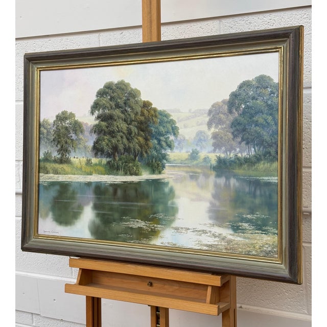 Peaceful Misty Riverside in the English Countryside with Cows & Tree Reflections Circa 1990 For Sale - Image 12 of 17