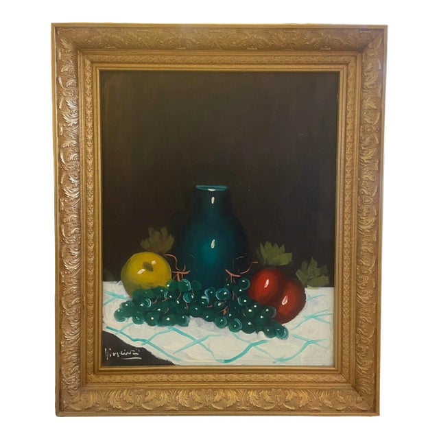 Mid Century Still Life Oil on Canvas Painting by Agostino Vincenzi For Sale