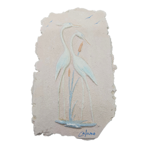 Vintage Signed Plaster Pink White Crane Seagull Wall Artwork