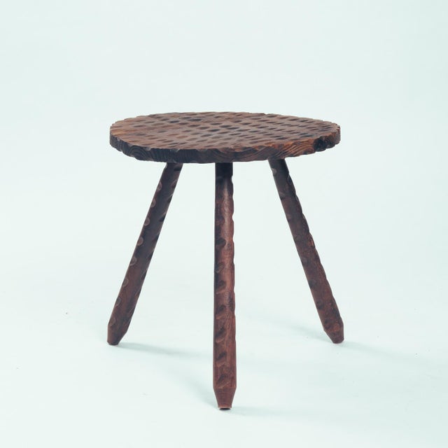 Brutalist Tripod Side Table in Carved Wood, 1960s For Sale - Image 13 of 13