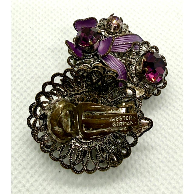 Western Germany Purple Rhinestone Enamel Parure Set Bracelet Earrings Lavender For Sale In Los Angeles - Image 6 of 6