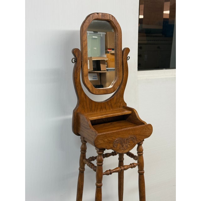 Traditional Pulaski Furniture Vintage Oak Shaving Stand For Sale - Image 3 of 12
