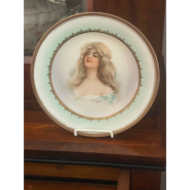 Mid 19th Century Antique Austrian Porcelain Cabinet Portrait Plate Constance of Austria For Sale - Image 5 of 7
