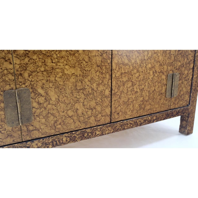Mid-Century Modern Pair Faux Gold Tortoise Heavy Brass Pulls Two Door Credenzas Dresser Mint! For Sale - Image 3 of 18
