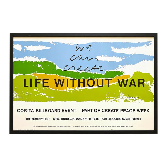 Corita Kent Vintage 1985 Fine Art Lithograph Print " We Can Create Life Without War " Large Framed Pop Art Poster For Sale