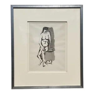 Vintage Nude Drawing by John Alfred Begg, Framed