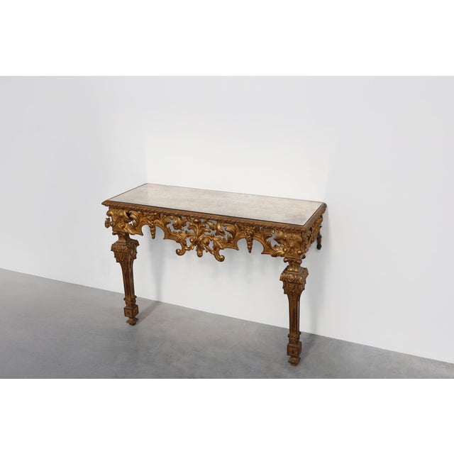 Italian Baroque Style Gilded and Carved Wall Console, 1950s For Sale - Image 6 of 15