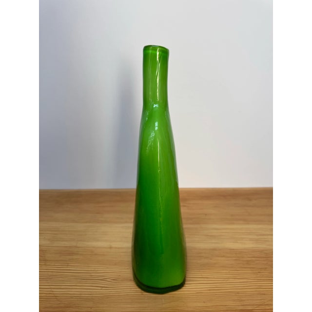 Mid-Century Modern Large Mid-Century Modern Green Art Glass Bottle Vase For Sale - Image 3 of 7