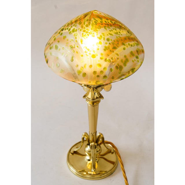 Antique Table Lamp with Loetz Glass Shade, 1908 For Sale - Image 3 of 17