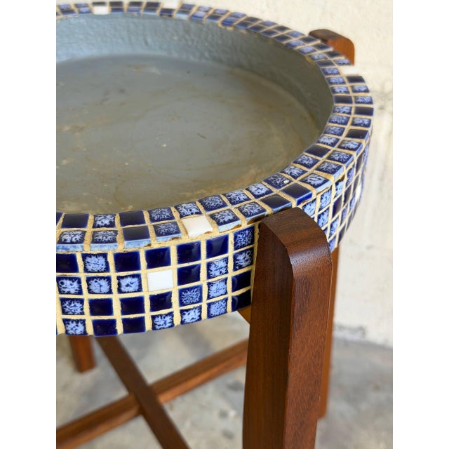 Teak Mosaic Tile Planter Stand and Plant Table Danish Mid-Century Modern 1960s For Sale - Image 9 of 9