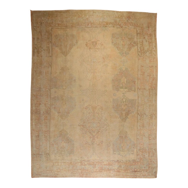 Zabihi Collection Muted Antique Turkish Oushak Rug For Sale