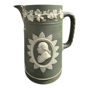 Antique Wedgwood Green Jasperware Relief Pitcher Jug, England