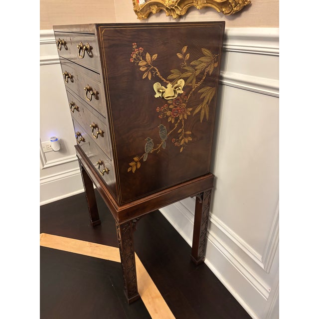 Mahogany Henredon Aston Court Collection Chinoiserie Silverware or Jewelry Chest For Sale - Image 10 of 12