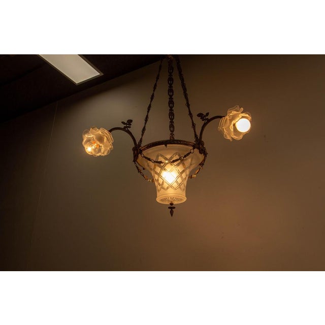 French Lustre Colored Alabaster Brass and Glass Ceiling Pendant, 1890s For Sale - Image 4 of 13