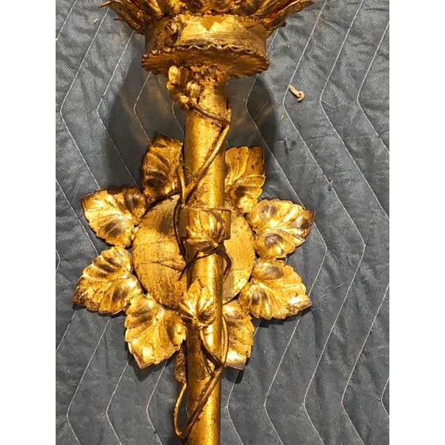 French 19th Century French Gilt Metal Wall Sconce With Amber Glass Hurricane For Sale - Image 3 of 4