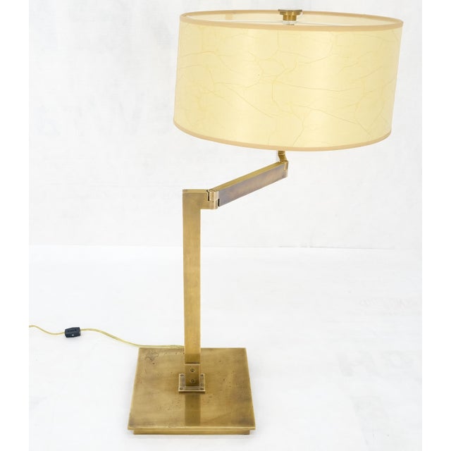 Metal MId Century Modern Solid Bronze or Brass Adjustable Arm Table Lamp w/ Shade MINT For Sale - Image 7 of 12