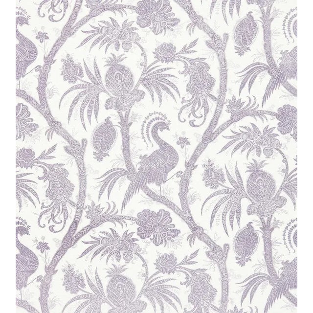Sample - The House of Scalamandré Balinese Peacock Linen Print Fabric, Lavender For Sale