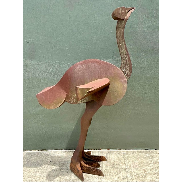 Metal Vintage Monumental Patinated Metal Ostrich Sculpture For Sale - Image 7 of 12