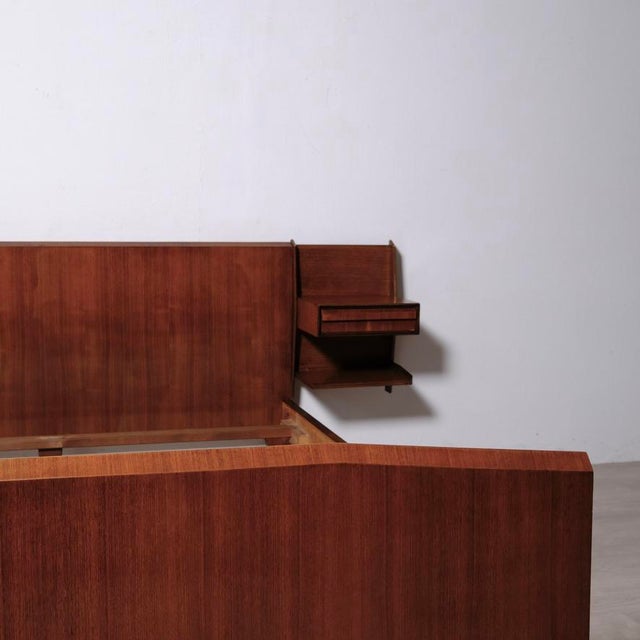Wood Mid-Century Double Bed with Suspended Wooden Bedside Tables, 1950s For Sale - Image 7 of 18