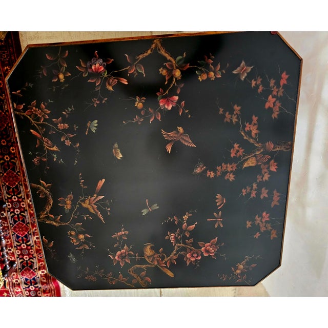 Chinoiserie Theodore Alexander Chinoiserie Lacquered Top and Bamboo Dining or Game Table For Sale - Image 3 of 14