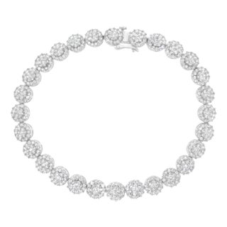 14K White Gold 3-3/4 Cttw Round-Brilliant Cut Diamond 7-1/4" Round Cluster Links Tennis Bracelet (I-J Color, SI2-I1 Clarity) For Sale