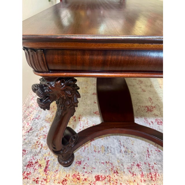 Antique Carved Mahogany Library Table With Lion Head Legs, C. 1900–1915 For Sale In San Francisco - Image 6 of 12