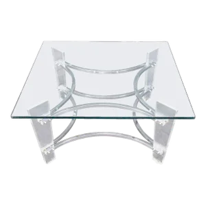Charles Hollis Jones Lucite Chrome Square Glass Top Coffee Center Table