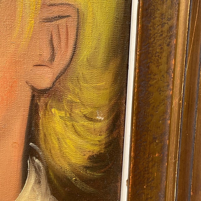 Yellow Vintage Boho Original Oil Portrait on Canvas For Sale - Image 8 of 8