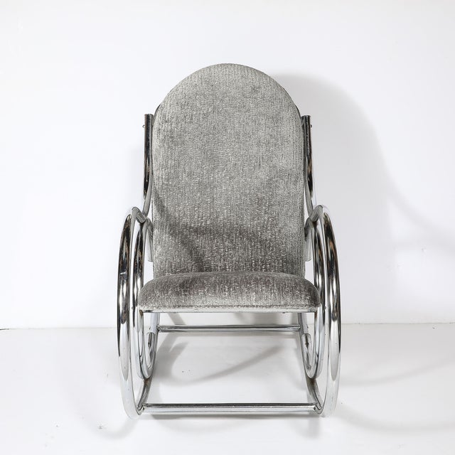 Mid-Century Tubular Chrome Rocking Chair With Holly Hunt Upholstery For Sale In New York - Image 6 of 13