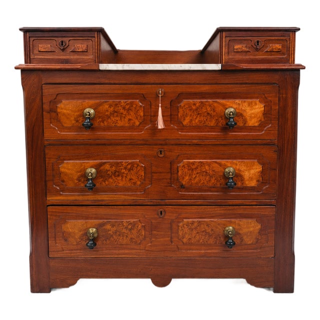 19th-Century Victorian Eastlake Walnut & Burl Dresser With Original Finish & Hardware For Sale