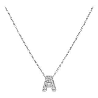 10K White Gold Diamond Accent "A" Initial Bubble Pendant Necklace For Sale