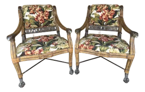 1980s Set of 2 Bamboo Napoleonic Armchairs – Eagle Head Arms & Claw Ball Feet