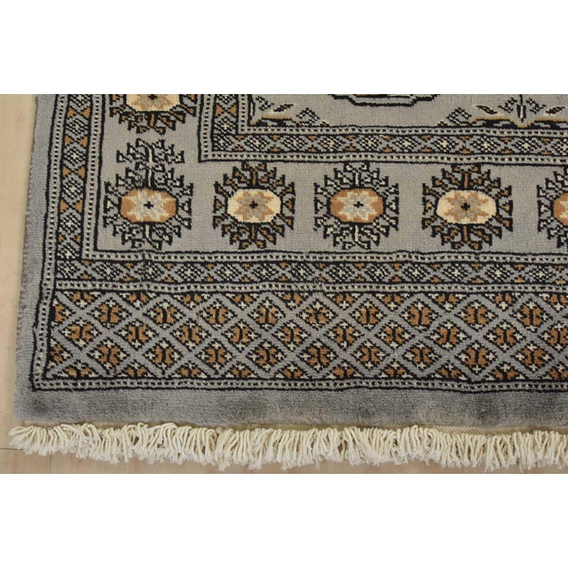 Textile Bokhara Rug 3′ X 4’11” Gray Wool Tribal Hand-Knotted Oriental Carpet For Sale - Image 7 of 10